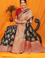 Fragrant Black Kanjivaram Silk Saree With Alluring Blouse Piece