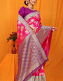 Artistic Dark Pink Kanjivaram Silk Saree With Alluring Blouse Piece