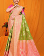 Enchanting Green Kanjivaram Silk Saree With Alluring Blouse Piece