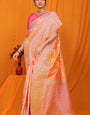 Luxuriant Peach Kanjivaram Silk Saree With Alluring Blouse Piece