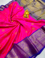 Gorgeous Dark Pink Organza Silk Saree With Delightful Blouse Piece