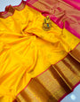 Exceptional Yellow Organza Silk Saree With Delightful Blouse Piece