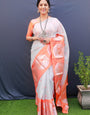 Sizzling Off White Soft Silk Saree With Unequalled Blouse Piece