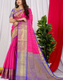 Fragrant Dark Pink Kanjivaram Silk Saree With Demure Blouse Piece