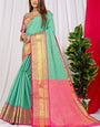 Fragrant Sea Green Kanjivaram Silk Saree With Demure Blouse Piece