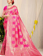 Mesmerising Dark Pink Kanjivaram Silk Saree With Glittering Blouse Piece