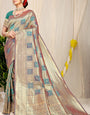 Capricious Grey Kanjivaram Silk Saree With Glittering Blouse Piece