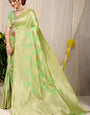 Outstanding Pista Kanjivaram Silk Saree With Glittering Blouse Piece