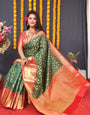 Charming Dark Green Kanjivaram Silk Saree With Extraordinary Blouse Piece