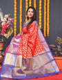 Eye-catching Red Kanjivaram Silk Saree With Extraordinary Blouse Piece