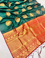 Gleaming Green Kanjivaram Silk Saree and Angelic Blouse Piece