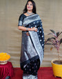 Proficient Black Banarasi Silk Saree With Symmetrical Blouse Piece