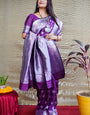 Incomparable Purple Banarasi Silk Saree With Symmetrical Blouse Piece