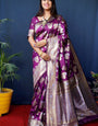 Exquisite Purple Kanjivaram Silk Saree With Glittering Blouse Piece