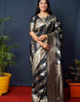 Murmurous Black Kanjivaram Silk Saree With Fairytale Blouse Piece