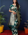 Palimpsest Dark Green Kanjivaram Silk Saree With Fairytale Blouse Piece