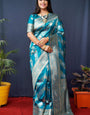 Petrichor Firozi Kanjivaram Silk Saree With Fairytale Blouse Piece