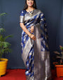 Propinquity Navy Blue Kanjivaram Silk Saree With Fairytale Blouse Piece