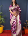 Quintessential Purple Kanjivaram Silk Saree With Fairytale Blouse Piece