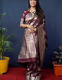 Nemesis Wine Kanjivaram Silk Saree With Fairytale Blouse Piece