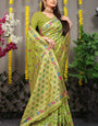 Propinquity Mehndi Banarasi Silk Saree With Arresting Blouse Piece