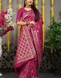 Scintilla Wine Banarasi Silk Saree With Arresting Blouse Piece