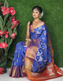 Susurrous Blue Kanjivaram Silk Saree With Surpassing Blouse Piece