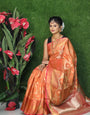 Sumptuous Peach Kanjivaram Silk Saree With Surpassing Blouse Piece