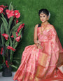 Vestigial Pink Kanjivaram Silk Saree With Surpassing Blouse Piece