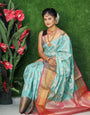 Surreptitious Sky Kanjivaram Silk Saree With Surpassing Blouse Piece