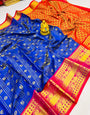 Phenomenal Royal Blue Soft Banarasi Silk Saree With Elision Blouse Piece