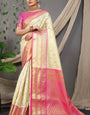 Sophisticated Beige Kanjivaram Silk Saree With Marvellous Blouse Piece