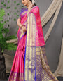 Gleaming Dark Pink Kanjivaram Silk Saree With Marvellous Blouse Piece