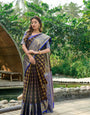 Outstanding Black Kanjivaram Silk Saree and Fugacious Blouse Piece