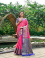 Staring Dark Pink Kanjivaram Silk Saree and Fugacious Blouse Piece