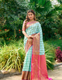 Charming Firozi Kanjivaram Silk Saree and Fugacious Blouse Piece