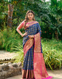 Deserving Navy Blue Kanjivaram Silk Saree and Fugacious Blouse Piece