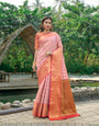 Eye-catching Pink Kanjivaram Silk Saree and Fugacious Blouse Piece