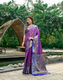 Beautiful Purple Kanjivaram Silk Saree and Fugacious Blouse Piece