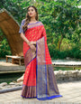 Girlish Red Kanjivaram Silk Saree and Fugacious Blouse Piece