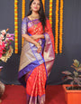 Ebullience Red Kanjivaram Silk Saree With Beauteous Blouse Piece