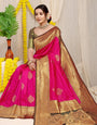 Demesne Dark Pink Banarasi Silk Saree With Forbearance Blouse Piece