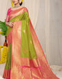 Fairytale Mehndi Banarasi Silk Saree With Forbearance Blouse Piece