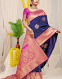 Opulent Navy Blue Banarasi Silk Saree With Forbearance Blouse Piece