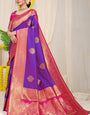 Beautiful Purple Banarasi Silk Saree With Forbearance Blouse Piece