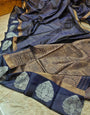 Symmetrical Navy Blue Linen Silk Saree With Super Lovely Blouse Piece