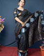 Pleasurable Black Linen Silk Saree With Super Mesmerising Blouse Piece