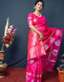 Engaging Dark Pink Linen Silk Saree With Super Mesmerising Blouse Piece