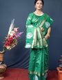 Smashing Green Linen Silk Saree With Super Mesmerising Blouse Piece