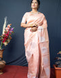 Incredible Peach Linen Silk Saree With Super Mesmerising Blouse Piece